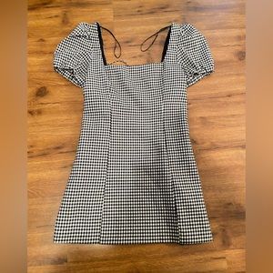 Black and white gingham lace up back dress